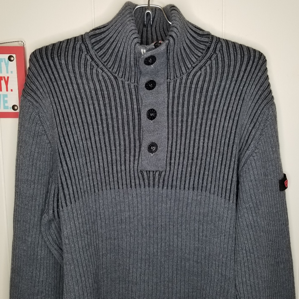 Strellson Ribbed Button/Zipper Neck Heavy Gray Sweater - XL - Picture 2 of 8